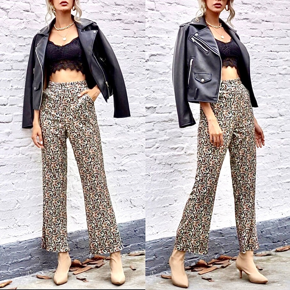 SHEIN⚡️Paisley Print High Waist Velvet Pants_6/8